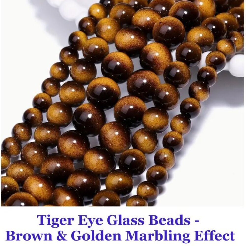 Tiger Eye Glass Beads - Brown & Golden Marbling Effect with Black Stripes